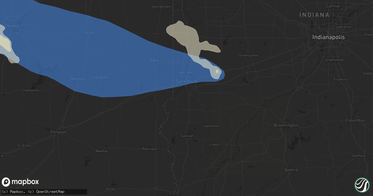 Hail map in Terre Haute, IN on August 25, 2023