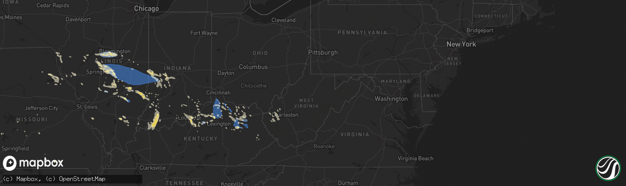 Hail map in West Virginia on August 25, 2023