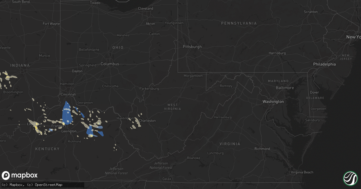Hail map in West Virginia on August 25, 2023