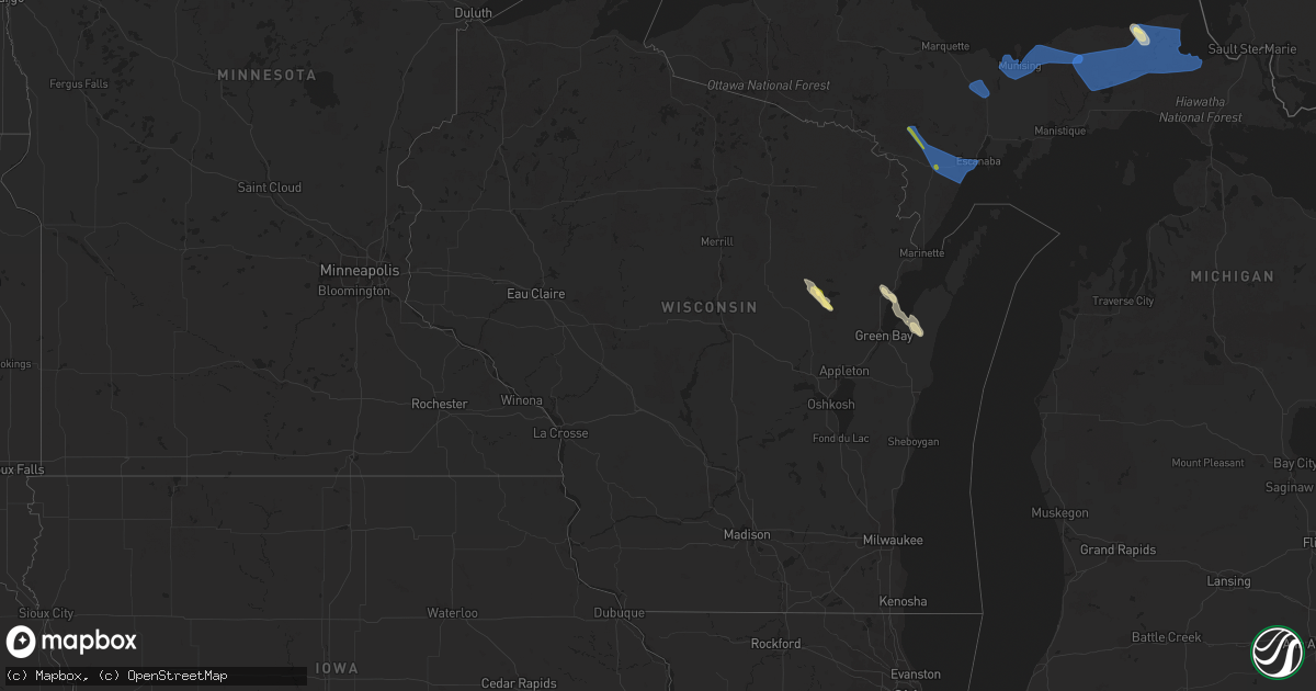Hail map in Wisconsin on August 25, 2023