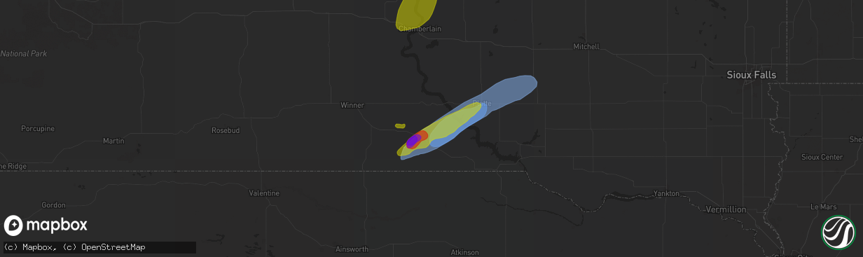 Hail map in Burke, SD on August 25, 2024