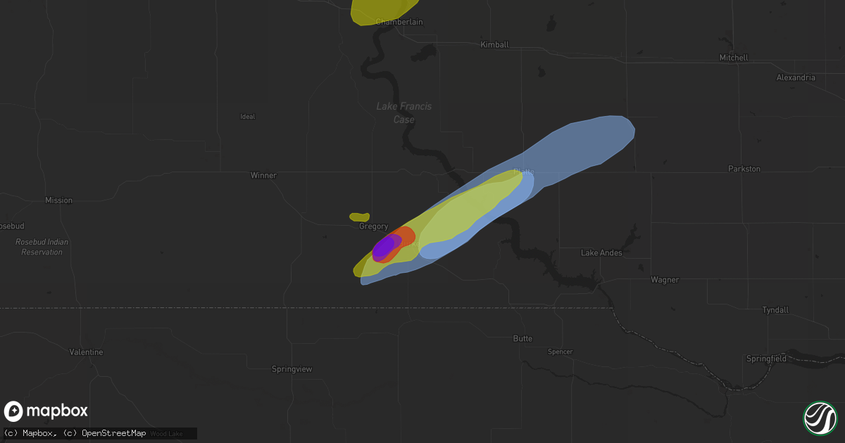 Hail map in Burke, SD on August 25, 2024