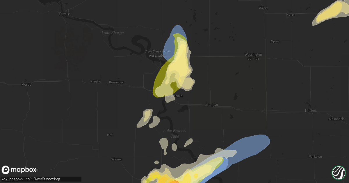 Hail map in Chamberlain, SD on August 25, 2024