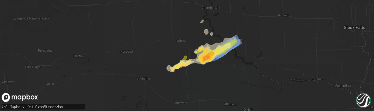 Hail map in Colome, SD on August 25, 2024