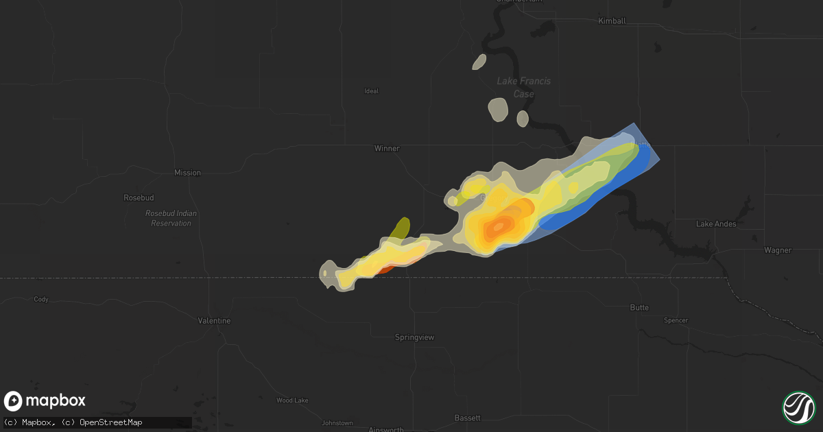 Hail map in Colome, SD on August 25, 2024