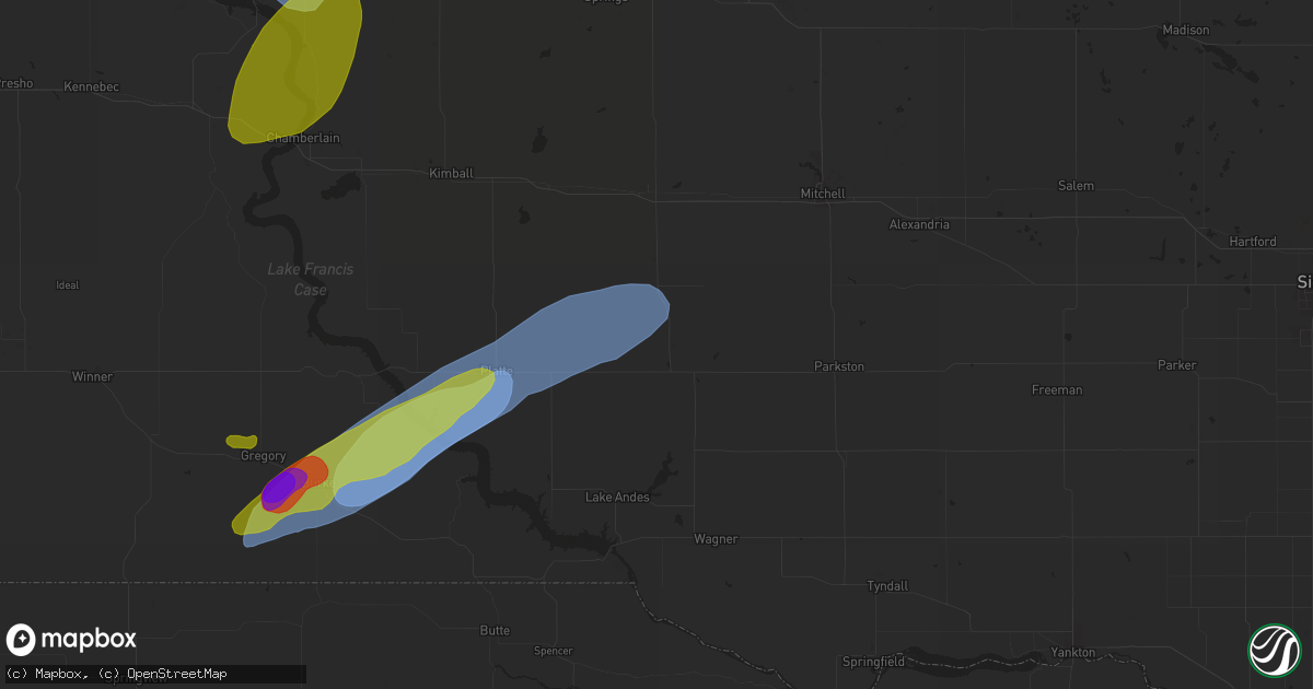 Hail map in Corsica, SD on August 25, 2024