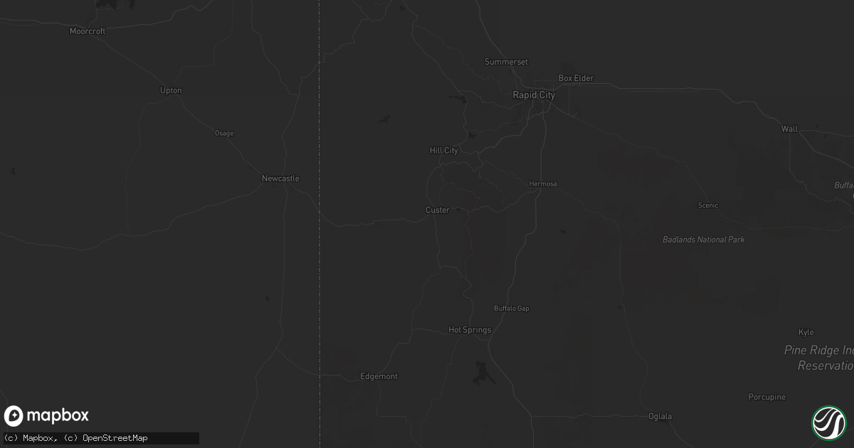 Hail map in Custer, SD on August 25, 2024