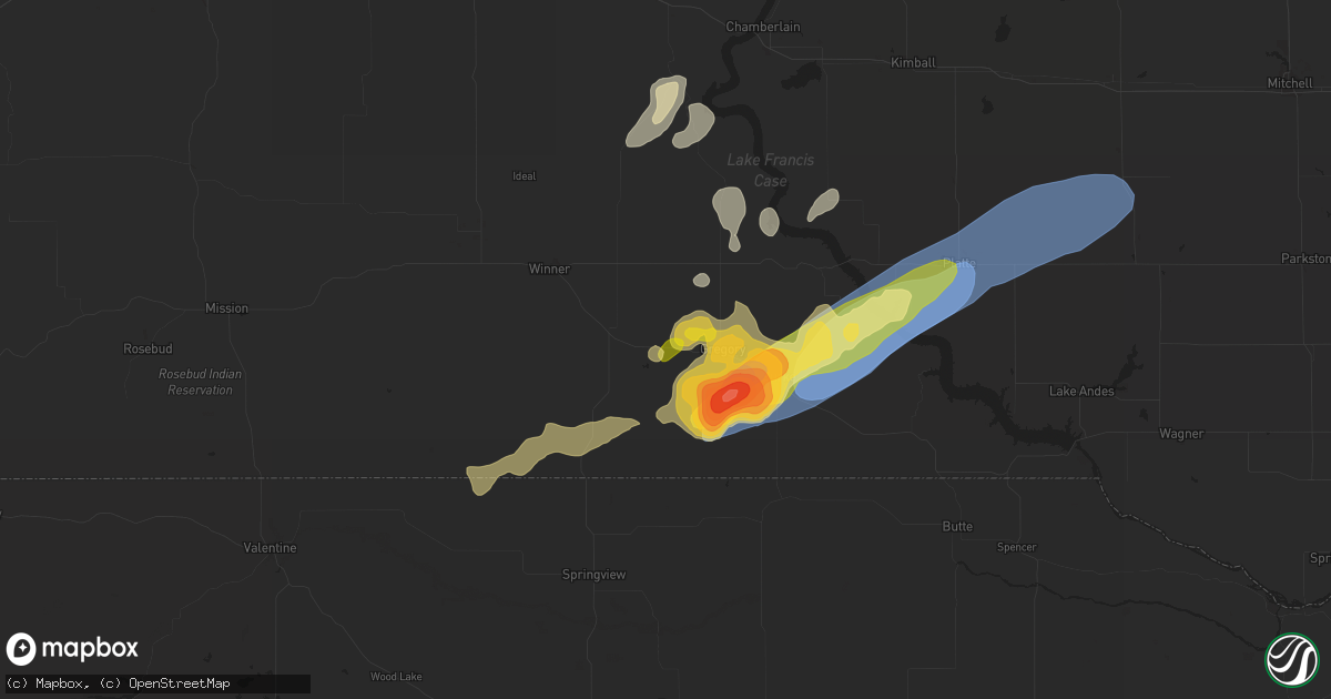 Hail map in Dallas, SD on August 25, 2024