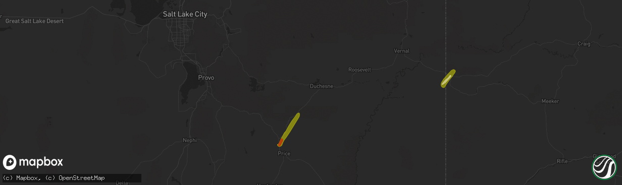 Hail map in Duchesne, UT on August 25, 2024