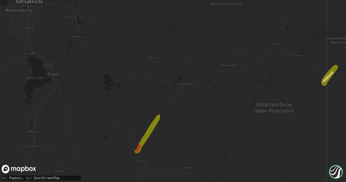 Hail map in Duchesne, UT on August 25, 2024