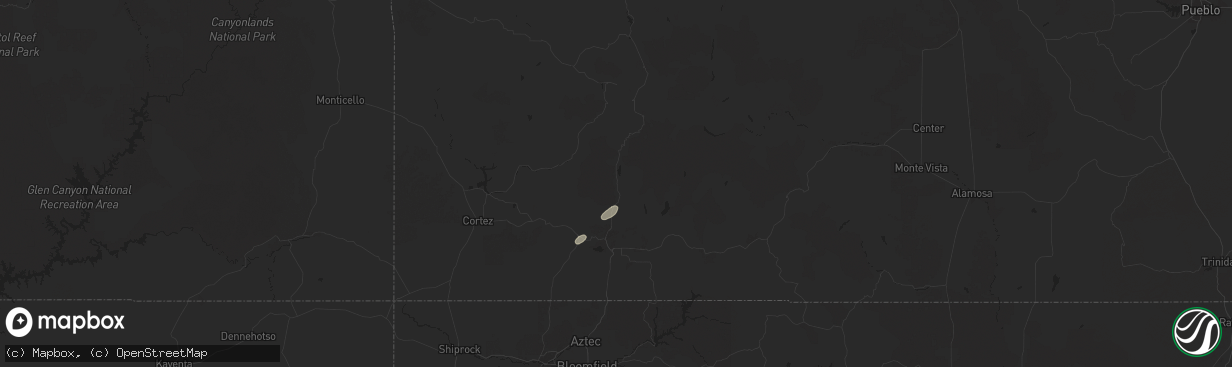 Hail map in Durango, CO on August 25, 2024