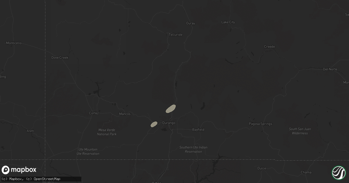 Hail map in Durango, CO on August 25, 2024