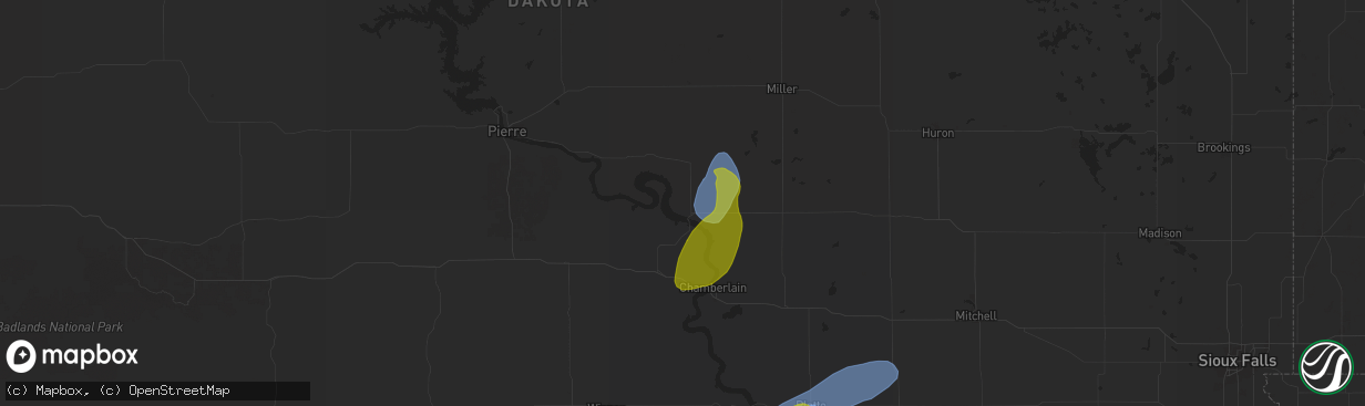 Hail map in Fort Thompson, SD on August 25, 2024