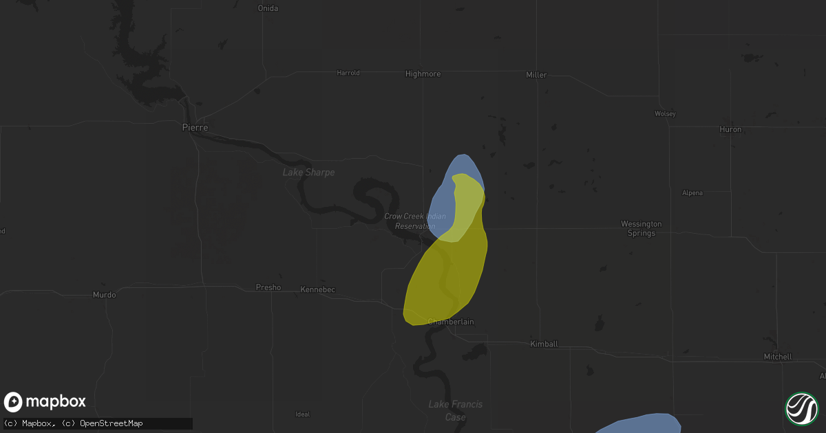 Hail map in Fort Thompson, SD on August 25, 2024