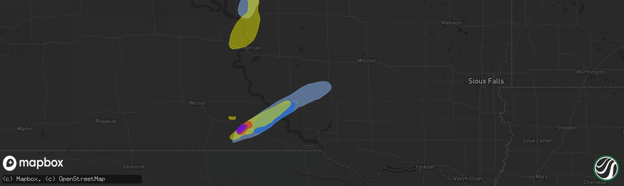 Hail map in Harrison, SD on August 25, 2024