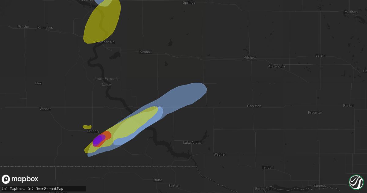 Hail map in Harrison, SD on August 25, 2024