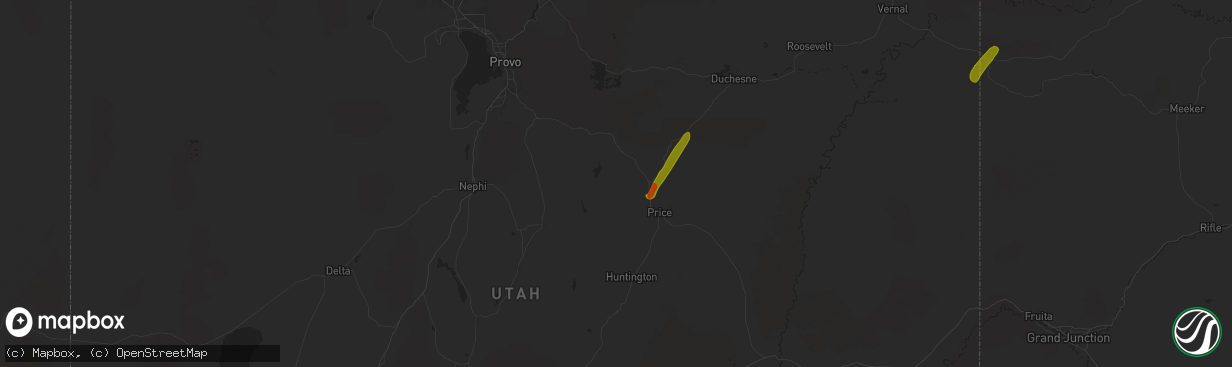 Hail map in Helper, UT on August 25, 2024