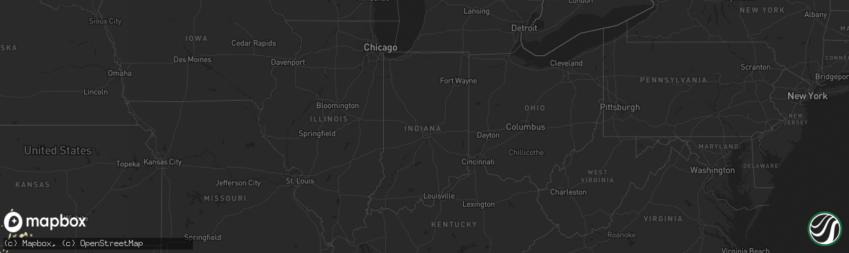 Hail map in Indiana on August 25, 2024