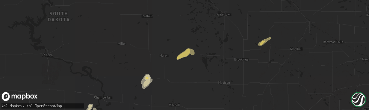 Hail map in Iroquois, SD on August 25, 2024