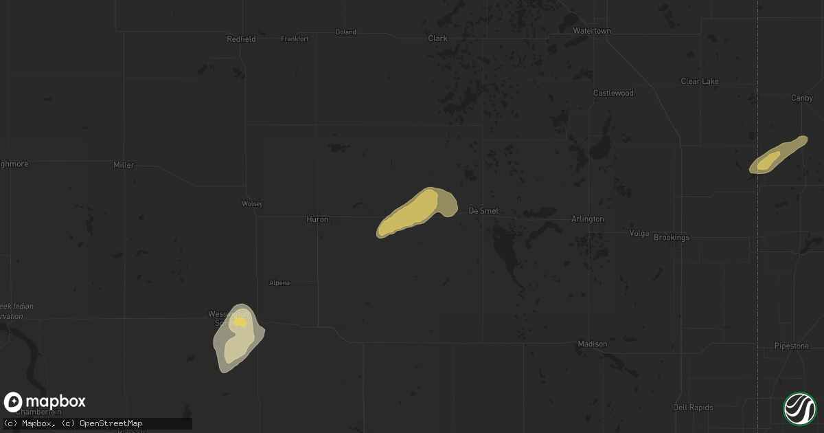 Hail map in Iroquois, SD on August 25, 2024