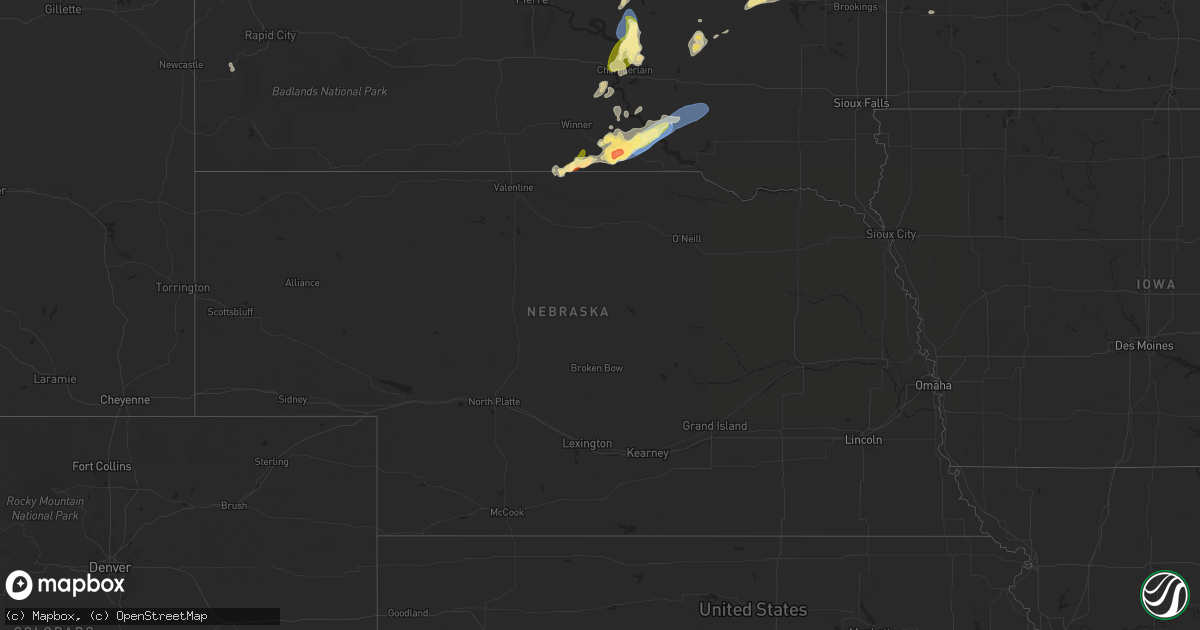Hail map in Nebraska on August 25, 2024