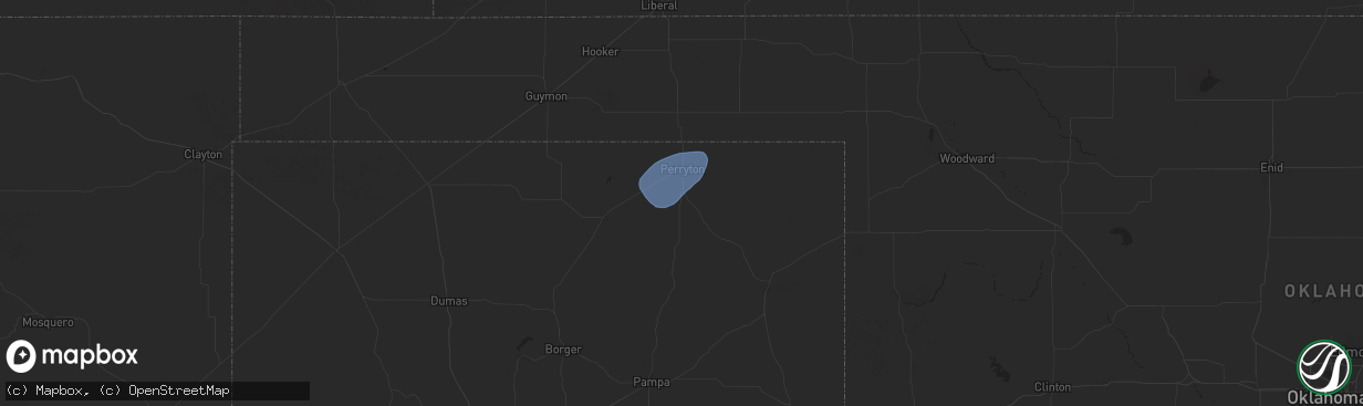 Hail map in Perryton, TX on August 25, 2024