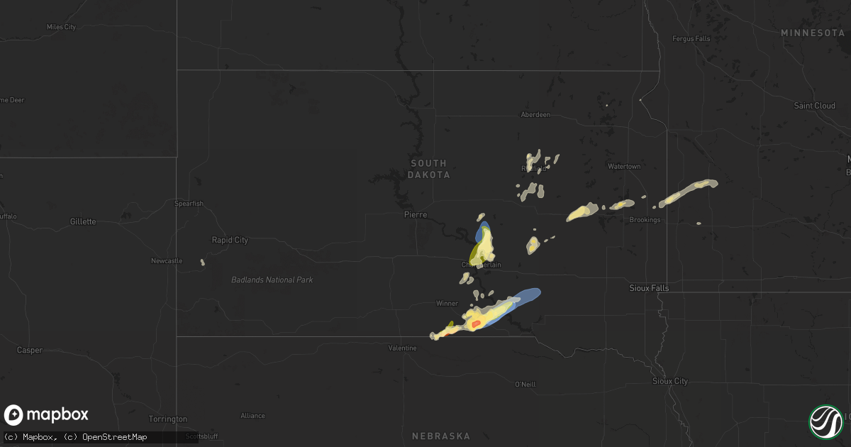 Hail map in South Dakota on August 25, 2024
