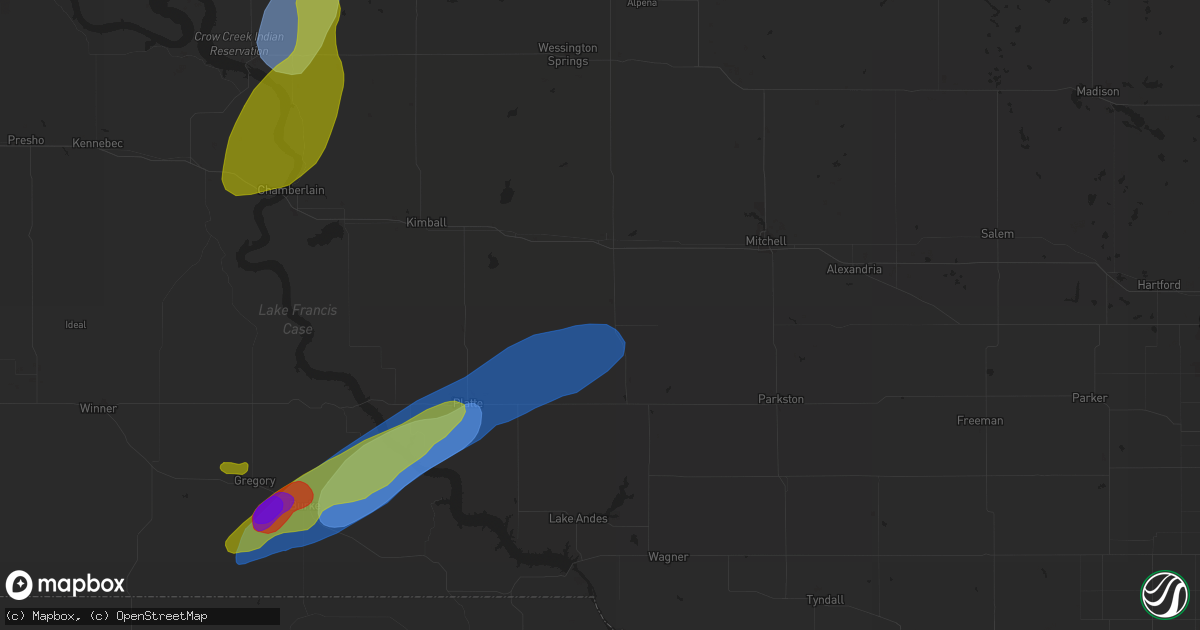 Hail map in Stickney, SD on August 25, 2024
