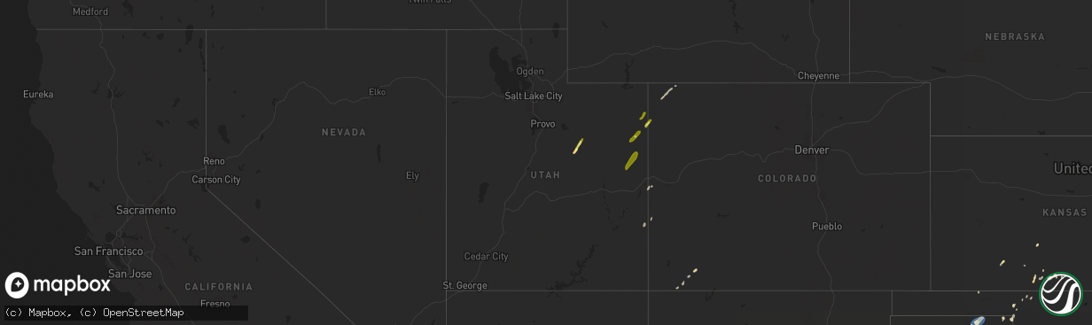 Hail map in Utah on August 25, 2024