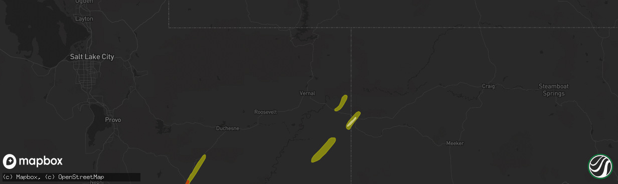 Hail map in Vernal, UT on August 25, 2024