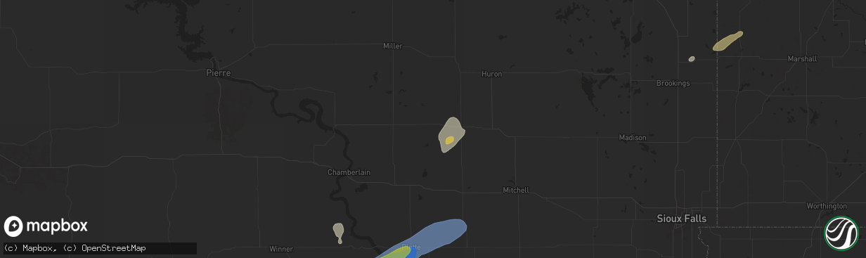 Hail map in Wessington Springs, SD on August 25, 2024