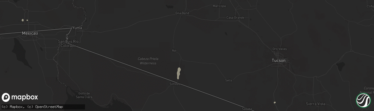 Hail map in Ajo, AZ on August 25, 2025