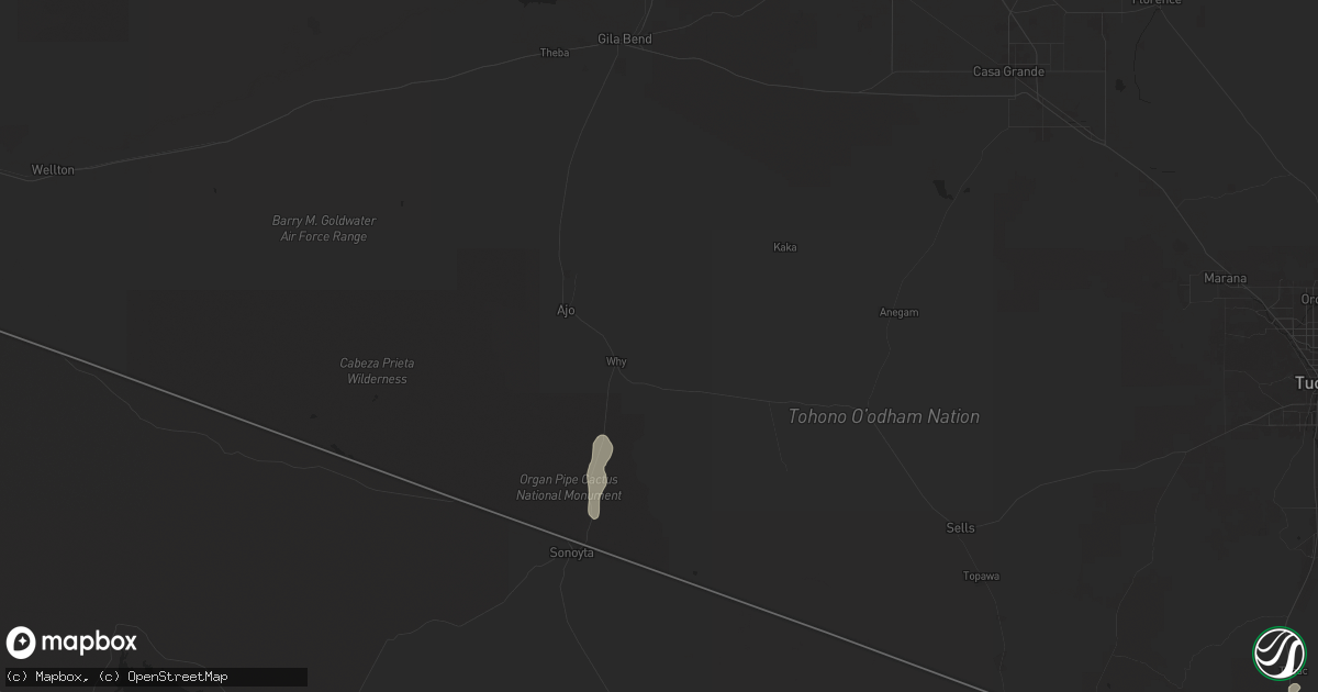 Hail map in Ajo, AZ on August 25, 2025