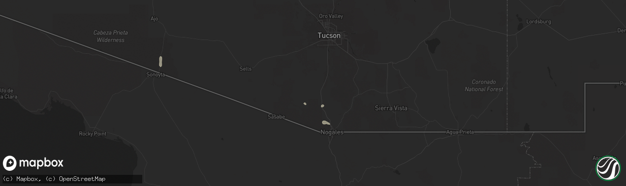 Hail map in Amado, AZ on August 25, 2025