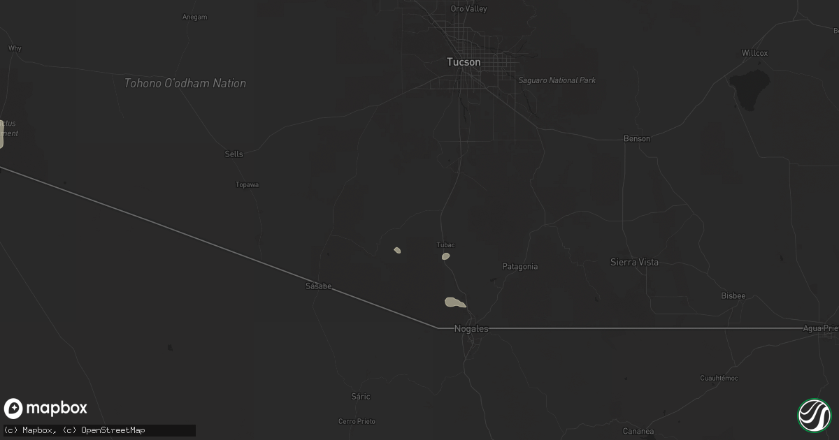 Hail map in Amado, AZ on August 25, 2025