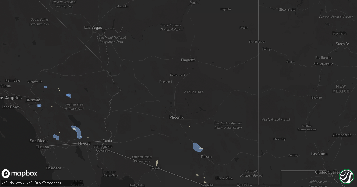 Hail map in Arizona on August 25, 2025