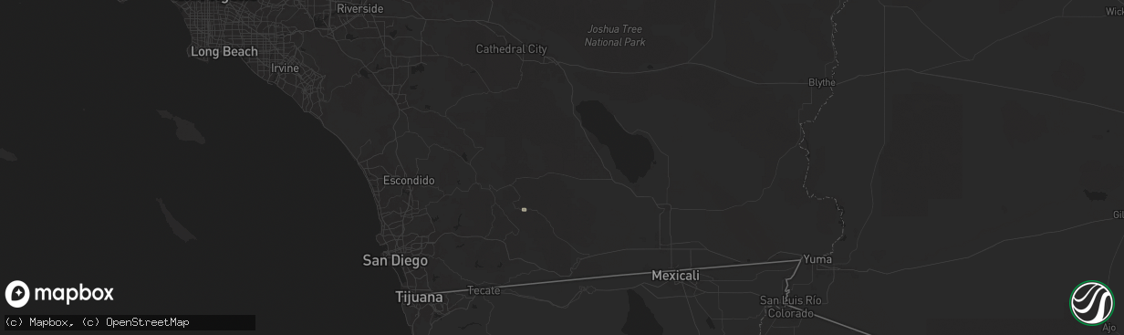 Hail map in Borrego Springs, CA on August 25, 2025
