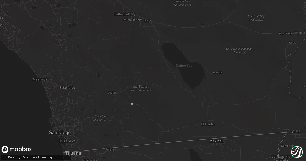 Hail map in Borrego Springs, CA on August 25, 2025