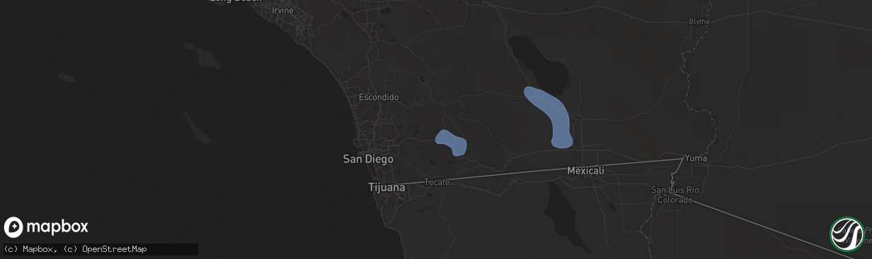 Hail map in Descanso, CA on August 25, 2025
