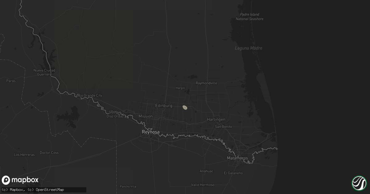 Hail map in Edcouch, TX on August 25, 2025