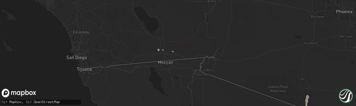 Hail map in Holtville, CA on August 25, 2025