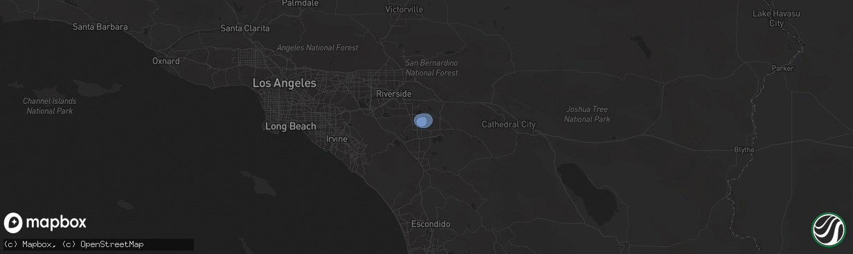 Hail map in Homeland, CA on August 25, 2025