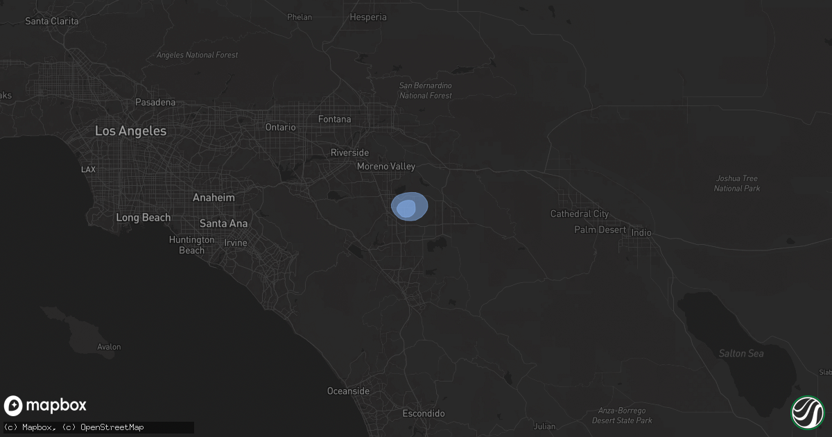 Hail map in Homeland, CA on August 25, 2025