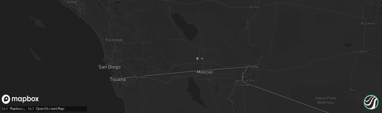 Hail map in Imperial, CA on August 25, 2025