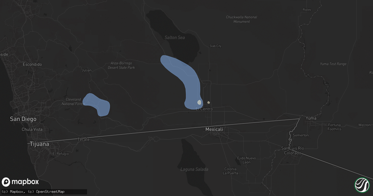 Hail map in Imperial, CA on August 25, 2025