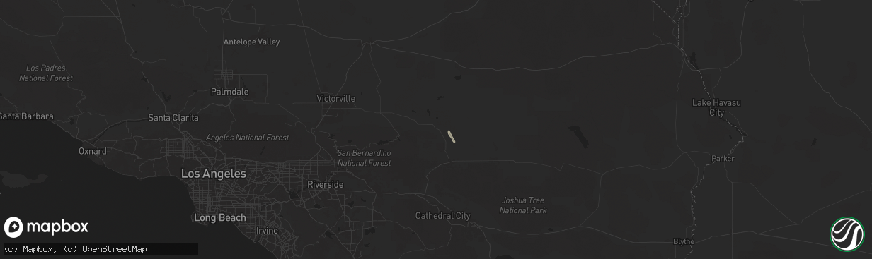 Hail map in Landers, CA on August 25, 2025