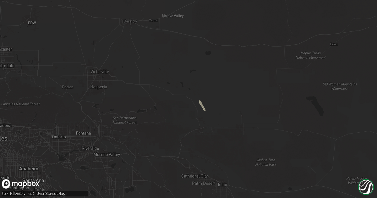 Hail map in Landers, CA on August 25, 2025