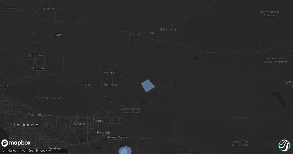 Hail map in Lucerne Valley, CA on August 25, 2025