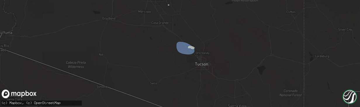Hail map in Marana, AZ on August 25, 2025