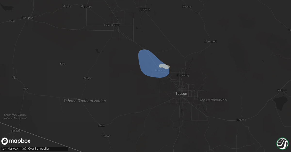 Hail map in Marana, AZ on August 25, 2025